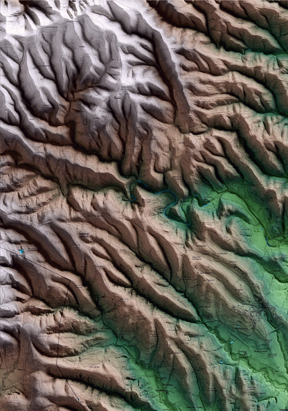 Mapa artístico del relieve de Cabanelles, al Alt Empordà, con 15 km de entorno y base topográfica ICGC. Detalle de la zona superior izquierda.