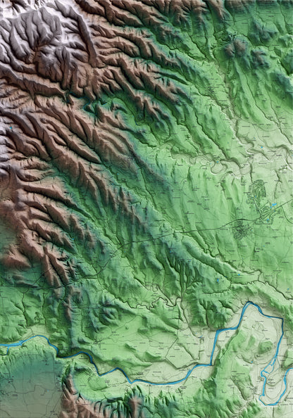 Mapa artístico del relieve de Cabanelles, al Alt Empordà, con 15 km de entorno y base topográfica ICGC