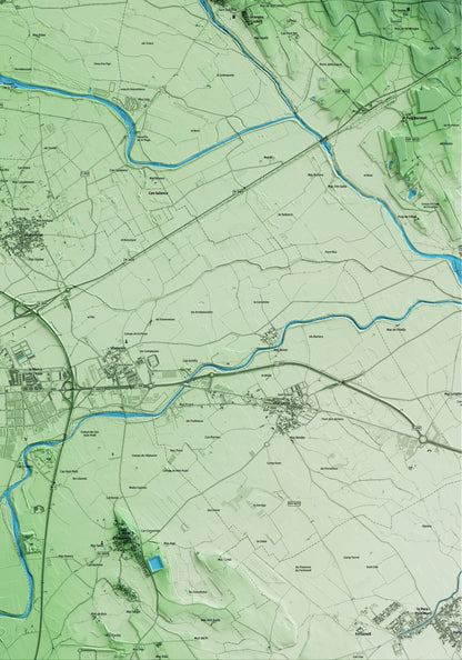 Mapa artístico del relieve de Cabanes, al Alt Empordà, con 15 km de entorno y base topográfica ICGC. Detalle de la zona inferior derecha.