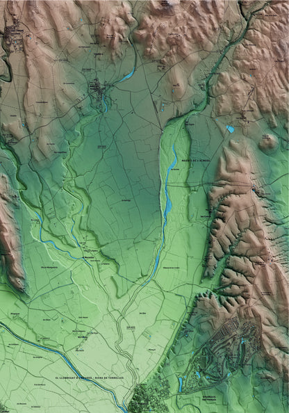 Mapa artístico del relieve de Cabanes, al Alt Empordà, con 15 km de entorno y base topográfica ICGC. Detalle de la zona superior derecha.