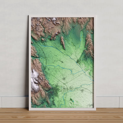 Mapa artístico del relieve de Cabanes, al Alt Empordà, con 15 km de entorno y base topográfica ICGC. Presentación enmarcada.