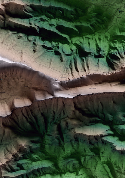 Mapa artístico del relieve de Cabó, al Alt Urgell, con 15 km de entorno y base topográfica ICGC. Detalle de la zona inferior izquierda.