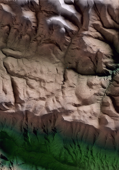 Mapa artístico del relieve de Cabó, al Alt Urgell, con 15 km de entorno y base topográfica ICGC. Detalle de la zona superior izquierda.