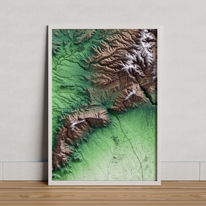 Mapa artístico del relieve de Cabra del Camp, al Alt Camp, con 15 km de entorno y base topográfica ICGC. Presentación enmarcada.