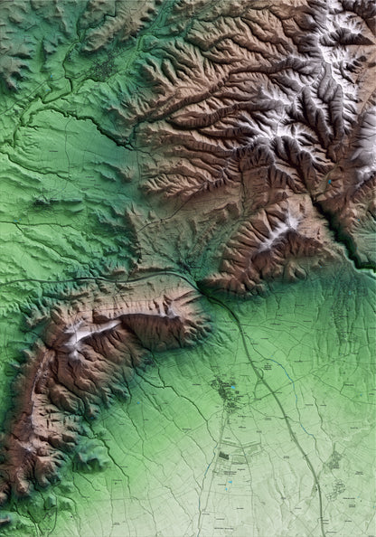 Mapa artístico del relieve de Cabra del Camp, al Alt Camp, con 15 km de entorno y base topográfica ICGC