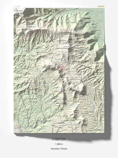 Mapa de relieve de Cabrera, 1308 m, Garrotxa · Osona, lámina 100 Cims de Trobart 30 × 40 cm.