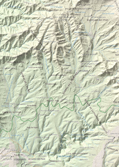 Mapa de relieve de Cabrera, 1308 m, Garrotxa · Osona, lámina 100 Cims de Trobart. Detalle de la zona inferior izquierda. 50 × 70 cm.
