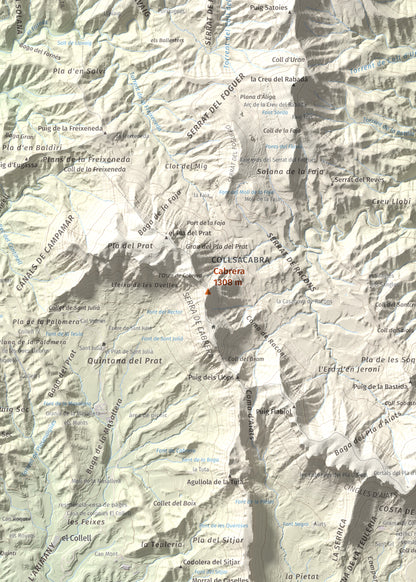 Mapa de relieve de Cabrera, 1308 m, Garrotxa · Osona, lámina 100 Cims de Trobart. Detalle de la zona central. 50 × 70 cm.