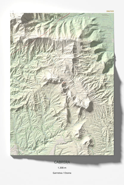 Mapa de relieve de Cabrera, 1308 m, Garrotxa · Osona, lámina 100 Cims de Trobart 61 × 91 cm.