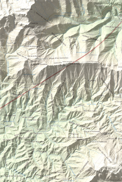 Mapa de relieve de Cabrera, 1308 m, Garrotxa · Osona, lámina 100 Cims de Trobart. Detalle de la zona superior izquierda. 61 × 91 cm.