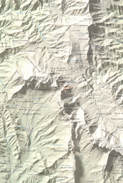 Mapa de relieve de Cabrera, 1308 m, Garrotxa · Osona, lámina 100 Cims de Trobart. Detalle de la zona central. 61 × 91 cm.
