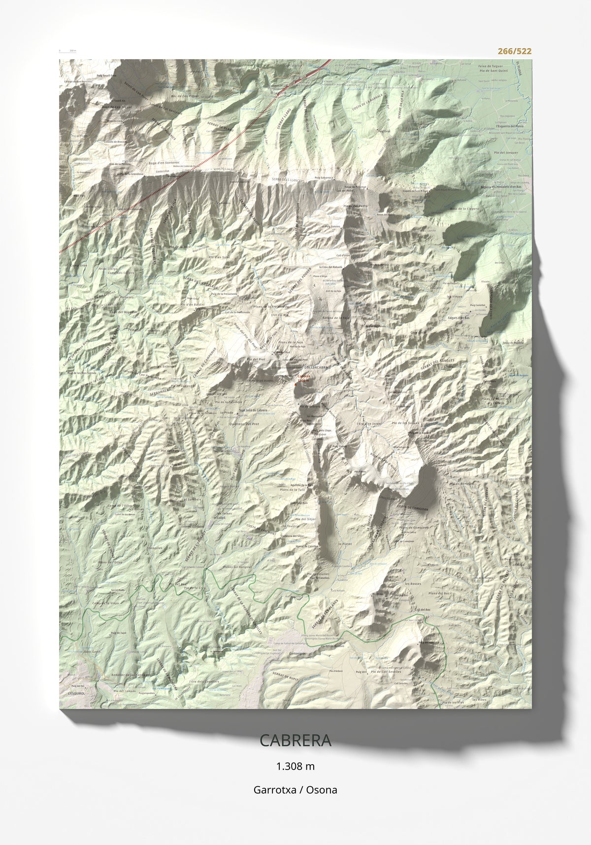 Mapa de relieve de Cabrera, 1308 m, Garrotxa · Osona, lámina 100 Cims de Trobart 70 × 100 cm.