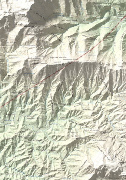Mapa de relieve de Cabrera, 1308 m, Garrotxa · Osona, lámina 100 Cims de Trobart. Detalle de la zona superior izquierda. 70 × 100 cm.