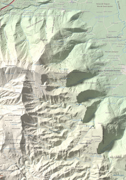 Mapa de relieve de Cabrera, 1308 m, Garrotxa · Osona, lámina 100 Cims de Trobart. Detalle de la zona superior derecha. 70 × 100 cm.