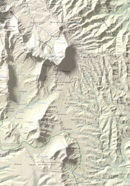Mapa de relieve de Cabrera, 1308 m, Garrotxa · Osona, lámina 100 Cims de Trobart. Detalle de la zona inferior derecha. 70 × 100 cm.