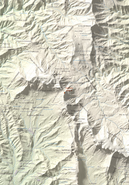 Mapa de relieve de Cabrera, 1308 m, Garrotxa · Osona, lámina 100 Cims de Trobart. Detalle de la zona central. 70 × 100 cm.