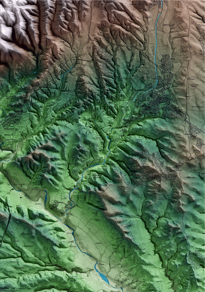 Mapa artístico del relieve de Cabrera d'Anoia, al Anoia, con 15 km de entorno y base topográfica ICGC. Detalle de la zona superior derecha.