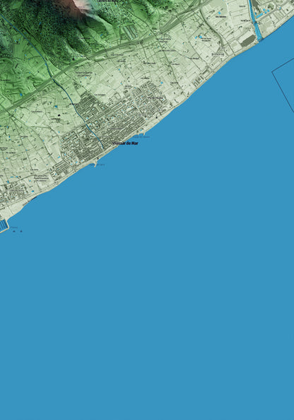 Mapa artístico del relieve de Cabrils, al Maresme, con 15 km de entorno y base topográfica ICGC. Detalle de la zona inferior derecha.