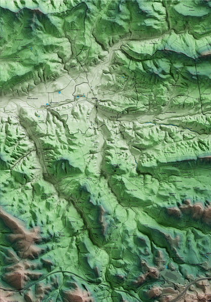 Mapa artístico del relieve de Calaf, al Anoia, con 15 km de entorno y base topográfica ICGC. Detalle de la zona superior izquierda.