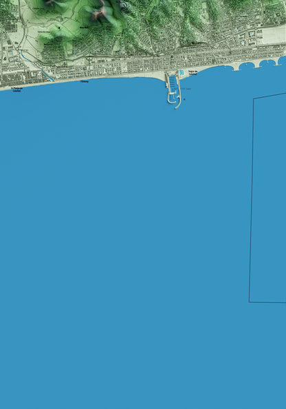 Mapa artístico del relieve de Calafell, al Baix Penedès, con 15 km de entorno y base topográfica ICGC. Detalle de la zona inferior derecha.