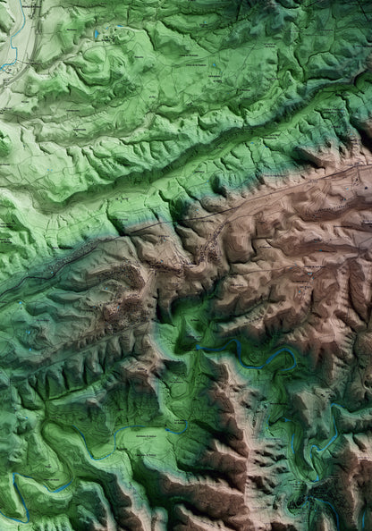 Mapa artístico del relieve de Calders, al Moianès, con 15 km de entorno y base topográfica ICGC. Detalle de la zona central.
