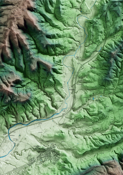 Mapa artístico del relieve de Calders, al Moianès, con 15 km de entorno y base topográfica ICGC. Detalle de la zona superior izquierda.