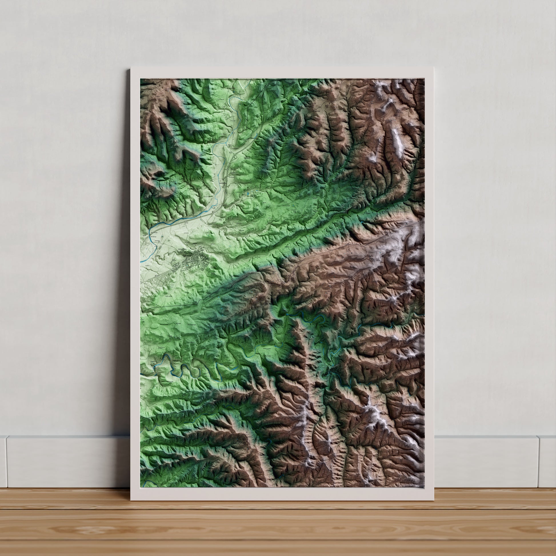 Mapa artístico del relieve de Calders, al Moianès, con 15 km de entorno y base topográfica ICGC. Presentación enmarcada.