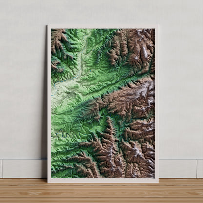 Mapa artístico del relieve de Calders, al Moianès, con 15 km de entorno y base topográfica ICGC. Presentación enmarcada.