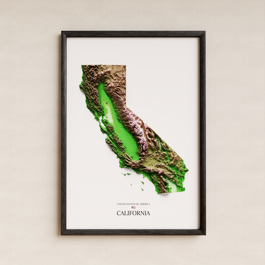 CALIFORNIA. Mapa de relieve clásico.