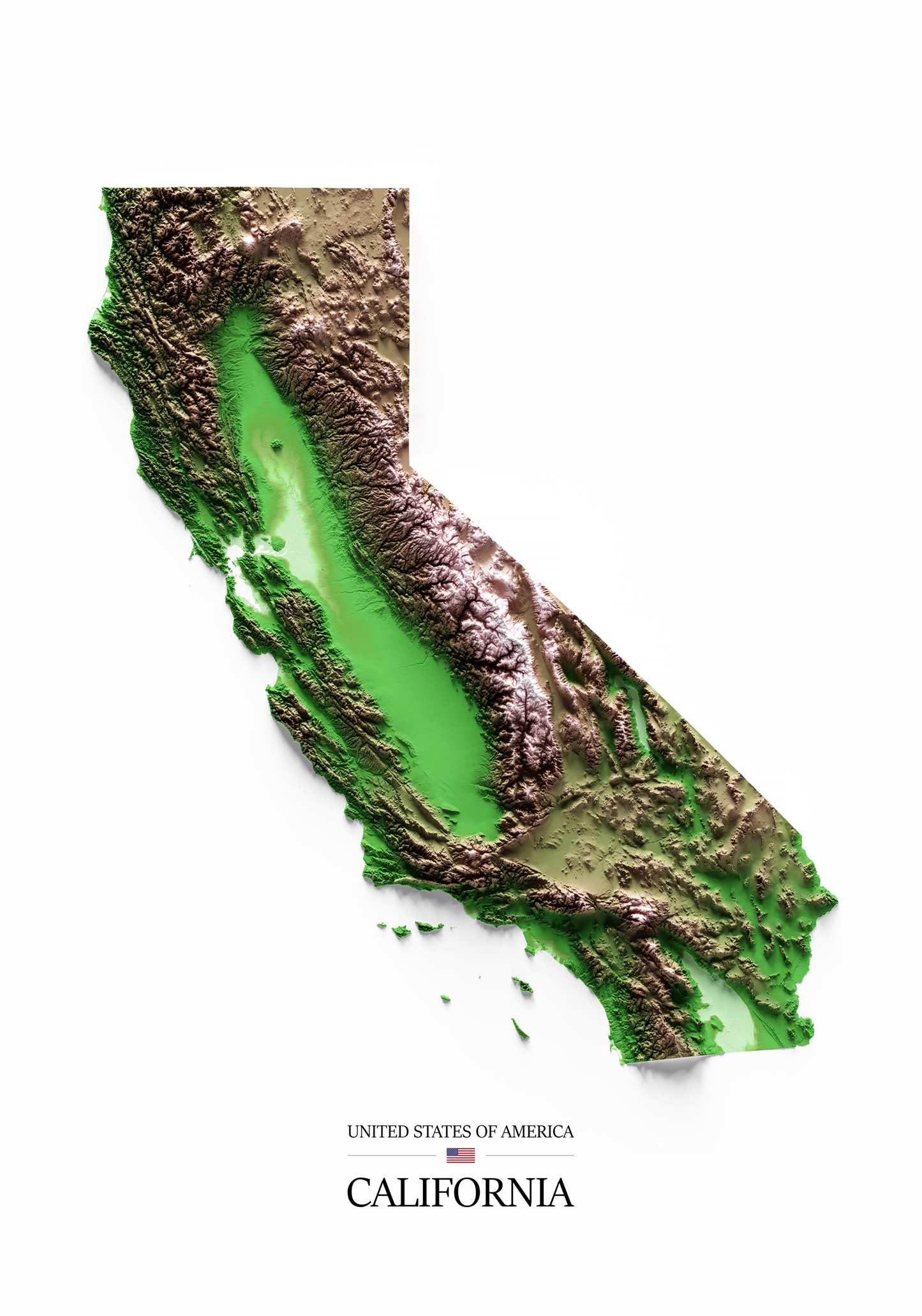 CALIFORNIA. Mapa de relieve clásico.