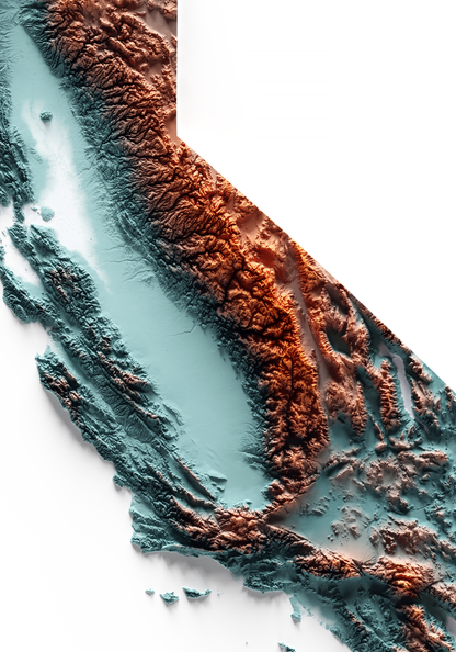 CALIFORNIA. Mapa de relieve con contraste.