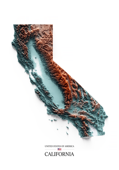 CALIFORNIA. Mapa de relieve con contraste.