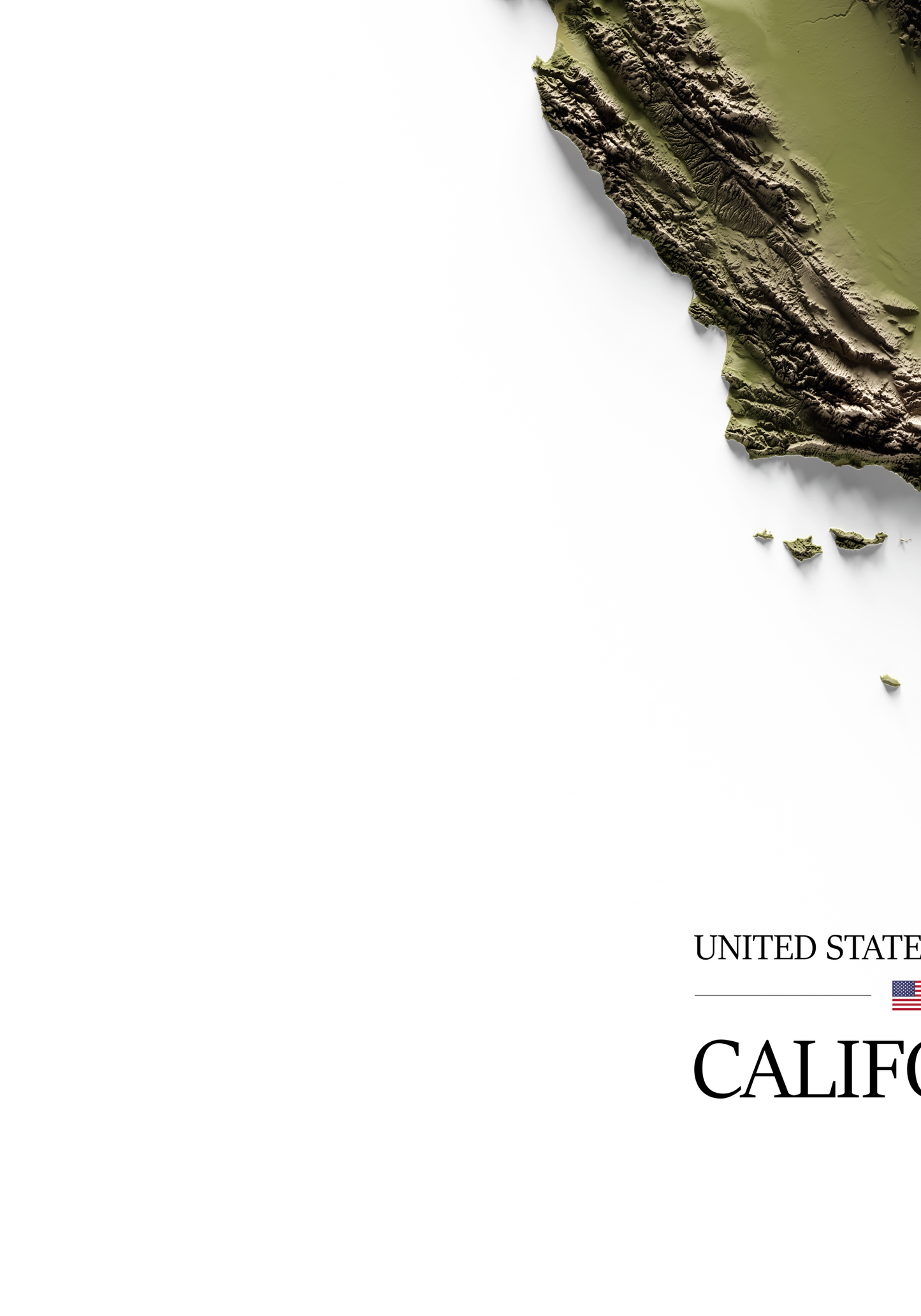 CALIFORNIA. Mapa de relieve en colores terrosos.