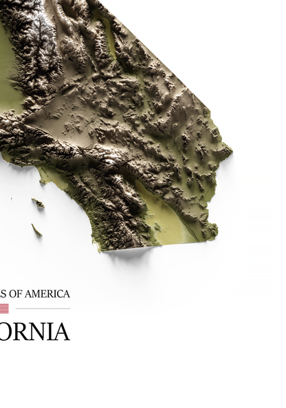 CALIFORNIA. Mapa de relieve en colores terrosos.