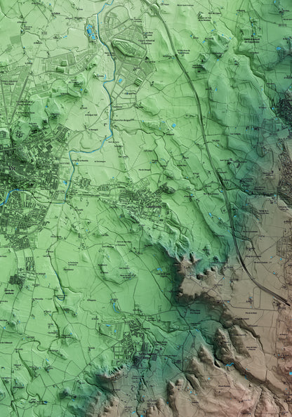 Mapa artístico del relieve de Calldetenes, a Osona, con 15 km de entorno y base topográfica ICGC. Detalle de la zona central.