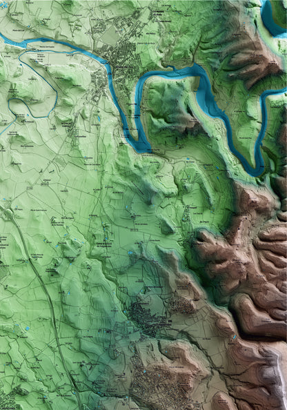 Mapa artístico del relieve de Calldetenes, a Osona, con 15 km de entorno y base topográfica ICGC. Detalle de la zona superior derecha.