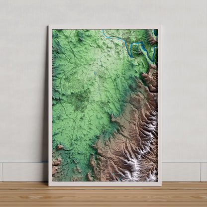 Mapa artístico del relieve de Calldetenes, a Osona, con 15 km de entorno y base topográfica ICGC. Presentación enmarcada.