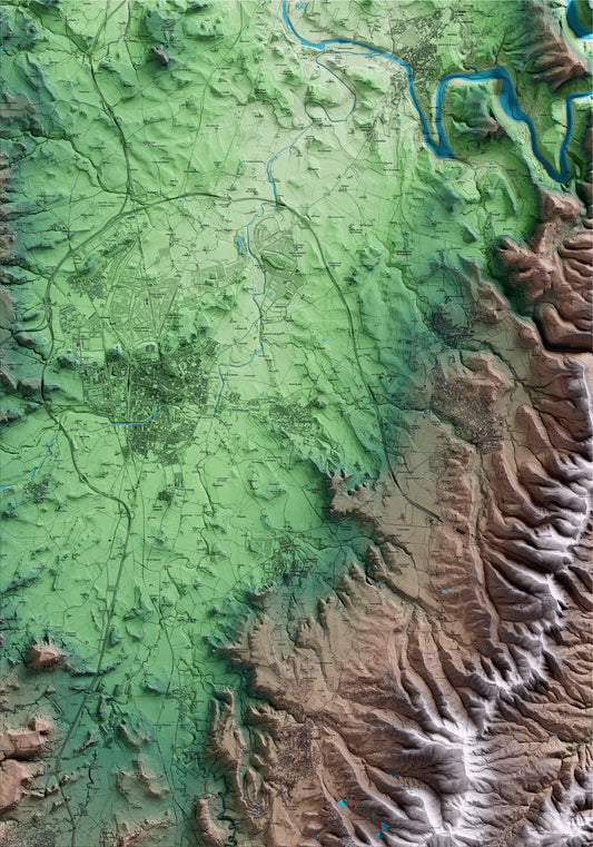 Mapa artístico del relieve de Calldetenes, a Osona, con 15 km de entorno y base topográfica ICGC