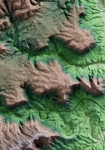 Mapa artístico del relieve de Callús, al Bages, con 15 km de entorno y base topográfica ICGC. Detalle de la zona inferior izquierda.