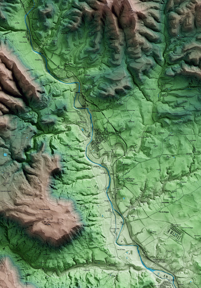 Mapa artístico del relieve de Callús, al Bages, con 15 km de entorno y base topográfica ICGC. Detalle de la zona central.