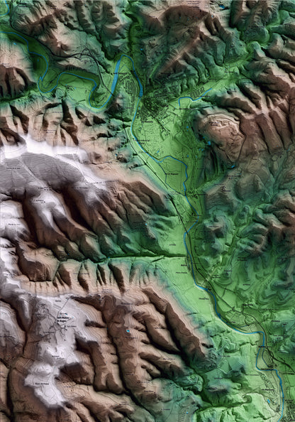 Mapa artístico del relieve de Callús, al Bages, con 15 km de entorno y base topográfica ICGC. Detalle de la zona superior izquierda.