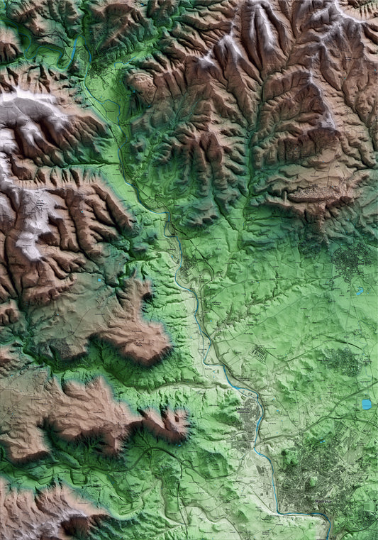 Mapa artístico del relieve de Callús, al Bages, con 15 km de entorno y base topográfica ICGC