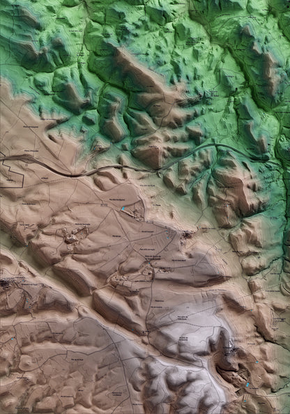 Mapa artístico del relieve de Calonge de Segarra, al Anoia, con 15 km de entorno y base topográfica ICGC. Detalle de la zona inferior izquierda.