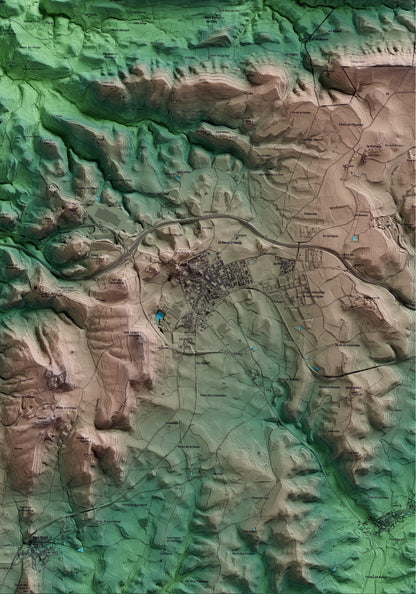 Mapa artístico del relieve de Calonge de Segarra, al Anoia, con 15 km de entorno y base topográfica ICGC. Detalle de la zona inferior derecha.