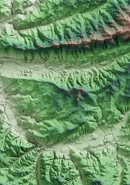 Mapa artístico del relieve de Calonge de Segarra, al Anoia, con 15 km de entorno y base topográfica ICGC. Detalle de la zona superior izquierda.