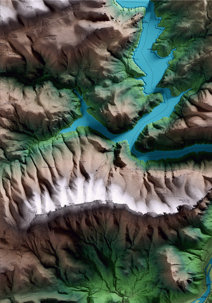 Mapa artístico del relieve de Camarasa, a la Noguera, con 15 km de entorno y base topográfica ICGC. Detalle de la zona superior izquierda.