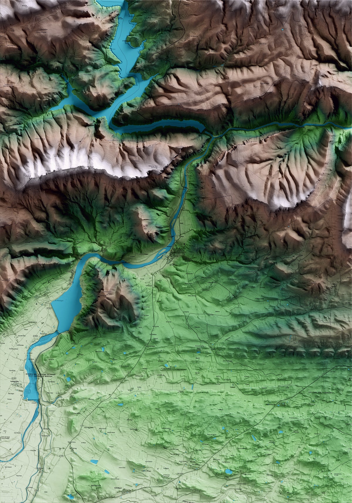 Mapa artístico del relieve de Camarasa, a la Noguera, con 15 km de entorno y base topográfica ICGC