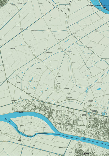 Mapa artístico del relieve de Camarles, al Baix Ebre, con 15 km de entorno y base topográfica ICGC. Detalle de la zona inferior derecha.
