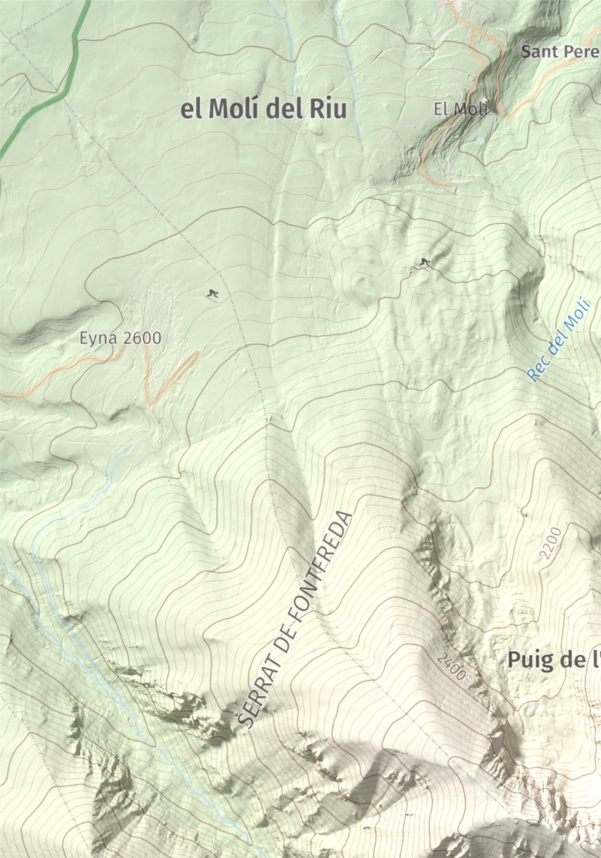 Mapa de relieve de Cambra d'Ase, 2750 m, Cerdanya Nord, lámina 100 Cims de Trobart. Detalle de la zona superior izquierda. 21 × 30 cm.