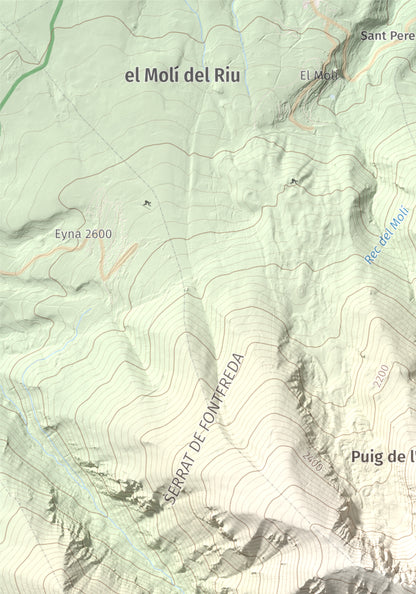 Mapa de relieve de Cambra d'Ase, 2750 m, Cerdanya Nord, lámina 100 Cims de Trobart. Detalle de la zona superior izquierda. 21 × 30 cm.